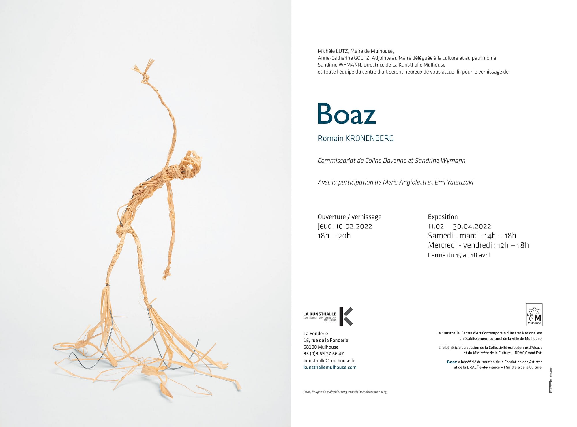 Boaz, de Romain Kronenberg à la Kunsthalle de Mulhouse (carton d'invitation)